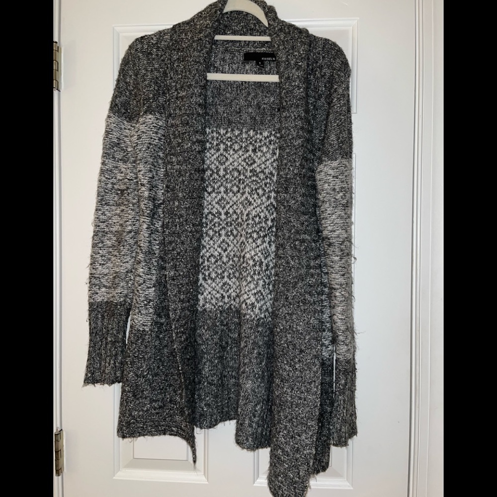 Great Condition Eyelash Open Front Grey Kaisley Long Cardigan